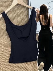 U-Back Design Sports Bra Top Breathable Casual Wear Womens Fashionable Backless Suit Pants Set Grapefruit Color Block Design