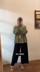 Rania Blouse Cringkel Airflow: Kemeja Wanita Rayon Cringkle Airflow Premium busui