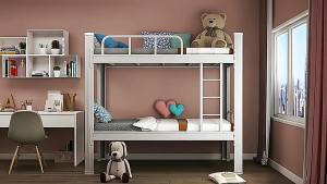Elegant Double Deck Bed Metal Bunk Bed Iron Bed Frame With Stairs Bunk Bed No-Screw Assembly for Bedroom Furniture