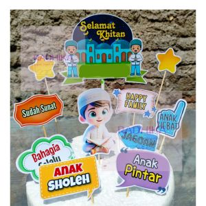 Topper Khitanan Selamat Khitan custom nama foto hiasan kue