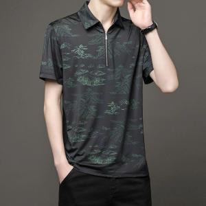 Áo Thun Polo Nam Mùa Hè Tay Ngắn Khóa Kéo Lụa Băng Thoáng Khí Thể Thao Cổ Polo in Họa Tiết Mỏng Thời Trang