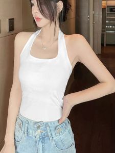 Slim Fit Shoulder Bared Neckline Tank Top Women Summer Versatile High End Fashion Base Layer T-Shirt Threaded Strap Vest