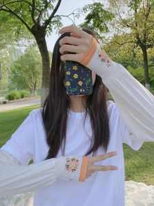 Loose Ice Silk Sun Protection Sleeve Covers for Women Summer Thin High Aesthetic Outdoor Arm Protection Large Size Finger Covers