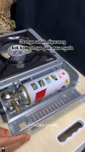 Kompor Gas Portable Myvo 2in1 dengan Grill Pan Portabel - Garansi SNI - Warna Ceri/Kayu Manis/Light Grey/Burgundy