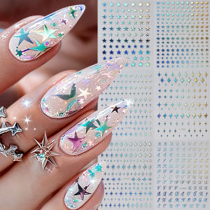 6Pc 3D Metallic Gold Star Alphabet Nail Art Stickers Mixed Starlight Letter Self-Adhesive Nails Decals Y2K Stars Manicure Slider