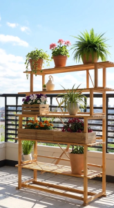Plant Stand Ladder Shelf Flower Rack Wooden Multi-Tier Display for Indoor Outdoor Balcony Garden Space Saving Decor
