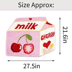 VIKAMA Cute Cherry Fruit Bathroom Mat Pink Milk Cartoon Plush Shower Rug Non-Slip Washable Absorbent Bathtub Decor Floor