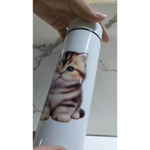 Tumbler LED 500ml Custom Nama – 10 Desain Kucing Lucu | Bonus Saringan & Anti Tumpah