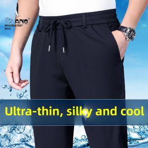 Ice Silk Casual Pants for Men Thin Quick Dry Loose Straight Leg Sport Leisure Long Trousers Air Conditioned Summer Trousers