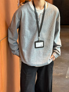 เสื้อสเวตเตอร์คอวีแขนยาวผู้ชาย ผู้หญิง ฤดูใบไม้ร่วง 2025 ทรงหลวม ไม่ต้องรีด ผ้าฝ้ายโพลีเอสเตอร์ ทรงปกติ คอกลม ทรงปกติ