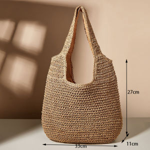 Yogodlns Summer Straw Bag For Women Woven Handmade Handbag Large Capacity Lady Tote Vacation Beach Bag Rattan Shoulder Bag Bolsa