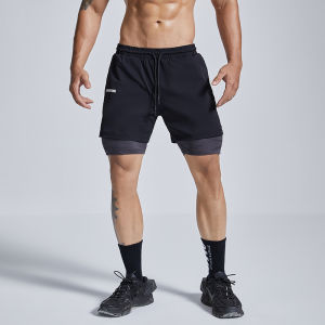 Omg อินเทรนด์ Sport กางเกงขาสั้น สําหรับผู้ชายแห้งเร็ว ระบายอากาศได้ดี วิ่งยืดหยุ่นสูง รัดรูป การฝึกออกกําลังกาย กางเกง การจําลองสองชิ้น ชุดสูท