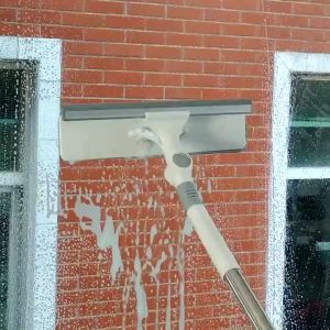 3 in 1 Window Dust Remover with Wiper Strip 140cm Mop Double-Sided Cleaning Brush Glass Cleaner Wipper Multi-Functional