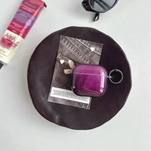 Luxury Stylish Purple Gradient Smudging Color Contrast Glossy Earphone Case with Black Ring for AirPods 1 2 3 4 Pro 2 Pro 3
