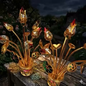 แจกันดอกบัวไม้แกะสลัก (1 คู่) สูง 20 นิ้ว สีเขียว ปิดทองประดับกระจก ถอดประกอบจัดทรงได้ งานล้านนา บ้านถวาย สำหรับตั้งหิ้งพระ ตกแต่งบ้าน