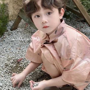 Boys Summer Outfit Set Gradient Shirt And Shorts Trendy Two-Piece Suit Casual Wear for Kids Age 2-18 Comfortable Lightweight Clothes