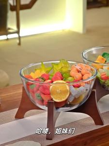 CRISTALGLASS | Large Glass Footed Salad Serving Bowl with Bamboo Stand