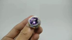 Natural Kecubung Ungu Amethyst Bodyglass Mix Briliant Cut Ring Perak