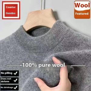 Mông Cổ cao nguyên 100% 100% len áo len Nam Mùa Đông cổ cao vừa dày đáy áo len cao cấp