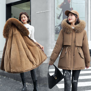 BIZOT New Women Parka Fashion Long Coat Wool Liner Hooded Parkas New Winter Jacket Slim with Fur Collar Warm Snow Wear Padded Clothes