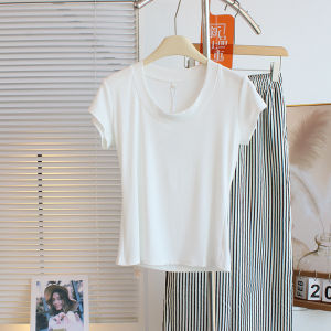 Sweet And Spicy Short Sleeve T-Shirt Womens Slim Fit Base Layer Sporty Top Elastic Knitted Summer Fashion Korean Style Tee