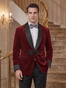 Mens suit set 2-piece green fruit collar single breasted suit jacket for dinner parties wedding dresses grooms velvet jacket