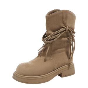 Josiny | Western Style Fringed Chunky Heel Thick Sole Booties