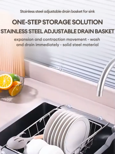 【COD/Original】Stainless Steel Extendable Kitchen Drain Basket Multi-Function Pot and Plate Organizer
