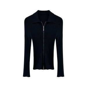 🦋 VEVE Korean Plain Jacket for Women Turndown Collar Slim Long Sleeved Knit Jacket with Zipper