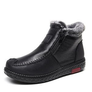 SHIPAILUO | New 2025 Thickened Fleece Lined Beijing Style Fabric Shoes Women Boots Mom Shoes Casual Round Toe Low Heel Synthetic Leather