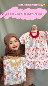 Setelan 3 Oblong Pendek Anak Celana Model Pampas Usia 6-12 Bulan