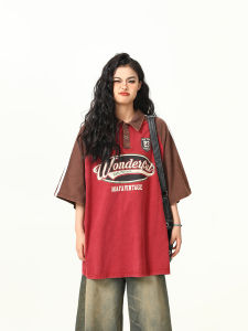 Tagkita | Retro Street Color Collision Polo T-shirt