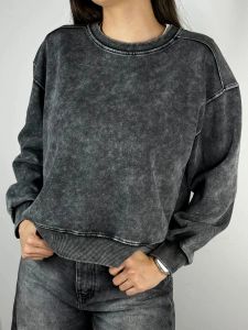 Casual Fashionable round Neck Sweatshirt Make Old Washed Black Tops Versatile Comfortable Long Sleeve Crew Neck Pullover Hoodie