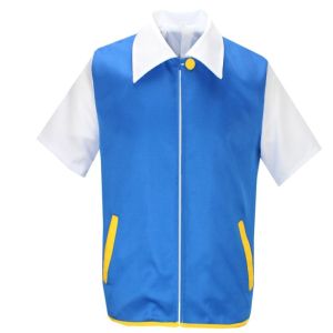 Ash Ketchum Anime Cosplay Costume for Boys And Girls Blue Jacket Trainer Outfit with Cap And Gloves Set for Party Pokemon