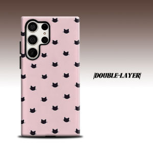 BILIBILI | Pink Cat Silhouette For Samsung Galaxy S26 S25 S24 A56 A36 Dual Layer Luxury Fashion Full Lens Protective Case