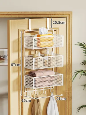 Multi-layered Wall-mounted Storage Shelf with Hooks No-drilling Required