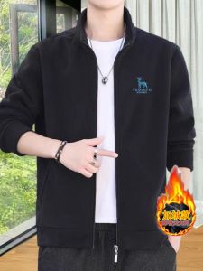 plus Size Mens Jacket Autumn Winter Fleece Loose Fit Fashion Urban Style Long Sleeve Zipper Closure Stand Collar Outerwear