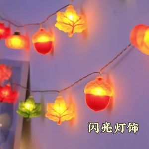 other | Fall Maple Leaf Pumpkin Acorn String Lights Thanksgiving Halloween LED Fairy Lights Battery Operated Autumn Harvest Decorative