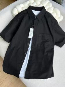 New 2025 Womens Black Pure Cotton Shirt Short Sleeve Loose Fit Thin Summer Casual Style Fashionable Outerwear Slimming Effect