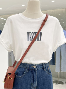 Summer 2023 Womens Simple Letter Print Cotton T-Shirt Short Sleeve round Neck Fashionable Top Korean Style Casual Wear