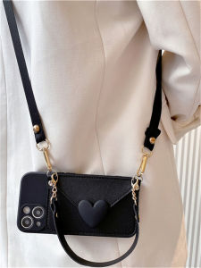 Black Heart Shaped Coin Purse Phone Case Crossbody Strap Full Cover Protection for Oppo Reno Series Findx9/8s Durable Silicone Shell