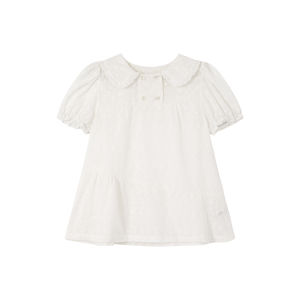 White Lace-Embroidered Peter Pan Collar Puff Sleeves Shirt