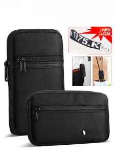 Waterproof Single Layer Leather Belted Mobile Phone Waist Bag Mens Vertical Crossbody Small Hanging Neck Waist Phone Bag