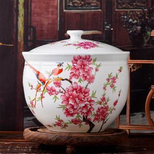 Ceramic rice storage rice dispenser rice urn ceramic container porcelain big decorative jar clay pot aesthetic for Home rice box storage 5kg/10kilos