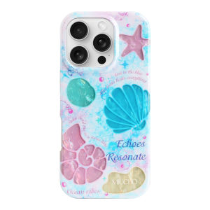 Colorful Shell Light Phone Case with Lanyard Blue Simple Personality Custom Design for Apple iPhone 16 pro Max 15 pro 14