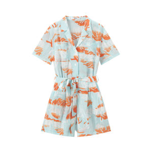 Beach Print Belt Design Rompers