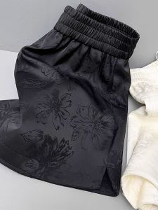 Embroidered Satin Plus Size Loose Fitting Short Pants