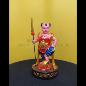 神像 4寸 树脂 Fibre【哪吒】三太子 哪吒太子 肚兜 脚踏风火轮 天神系列 站款 彩色 金身 4“ Nezha the Crown Prince Fibre Statue S4-NCZ(A)