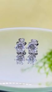 Khuyên tai nam nữ bạc xi bạch kim đính kim cương moissanite Mỹ 100 giác màu trắng từ 4mm-5.4mm kiểm định GRA Bông tai kim cương nhân tạo moissanite bạc mạ vàng trắng Hoa tai bạc thật đẹp - KIM LỘC PHÁT B6CMT100