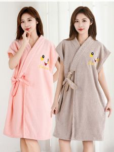 ชุดนอนผ้าฝ้ายแบบแห้งเร็ว แขนกุด ฤดูใบไม้ผลิ ฤดูใบไม้ร่วง ฤดูหนาว ผ้าเช็ดตัว ผ้าฝ้ายผสม เสื้อคลุมผู้ชายและผู้หญิง